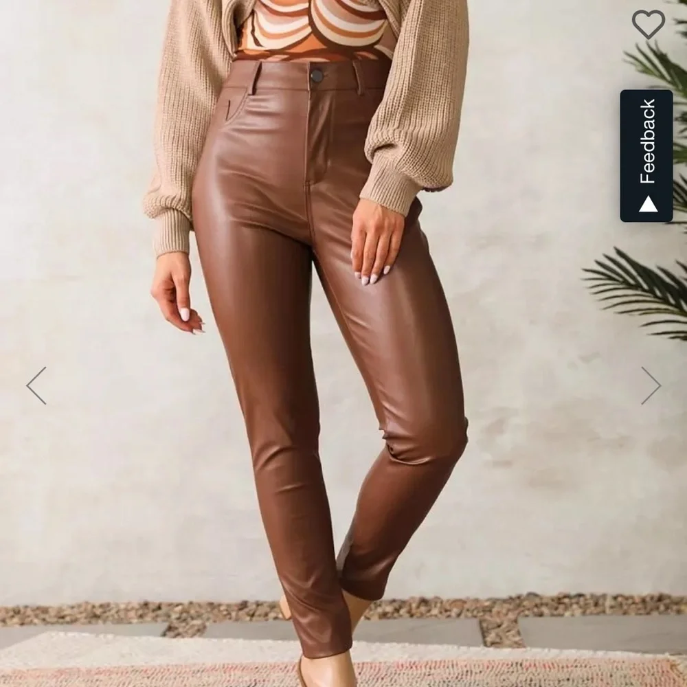 Tan super high waist perfect fit vegan leather pants